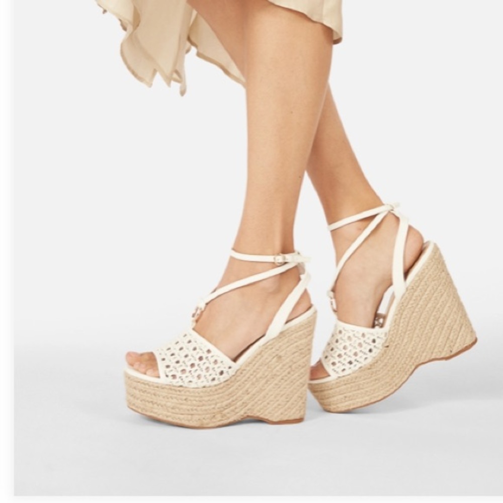 White and tan faux leather wedges 8.5 9 9.5 10 11